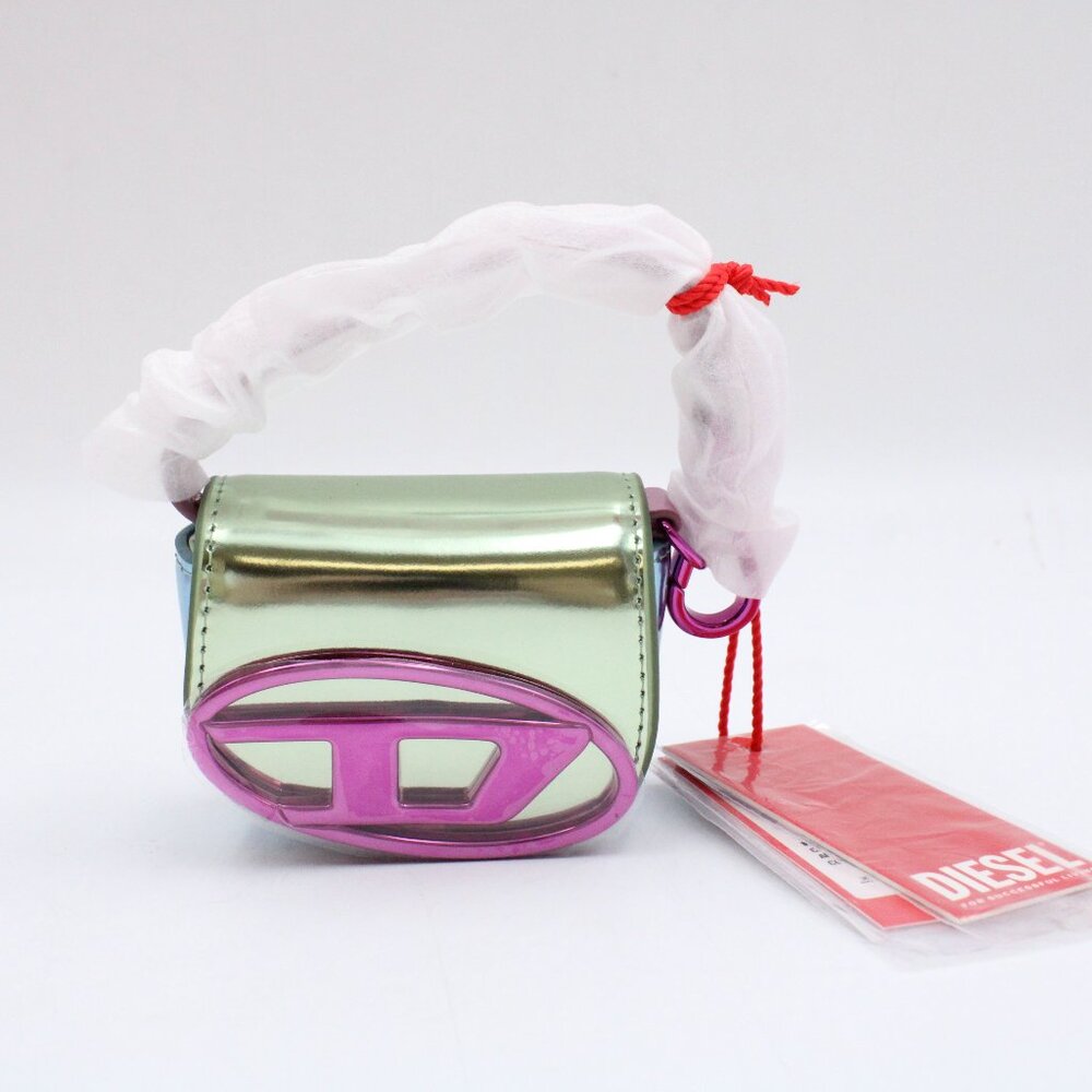 NWD Diesel 1DR XXS Iconic Bag Charm Green Color-Block Mirror Leather